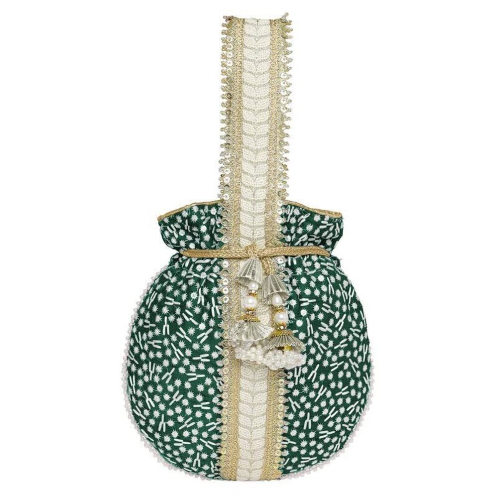 8712 Green Potli Purses Gift Handmade Evening Handbag Stylish Bridal